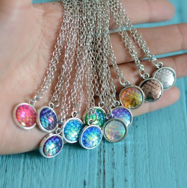 

fashion drusy druzy necklaces 12mm mermaid scale pendant stainless steel necklace silver plated fish scale for women lady jewelry