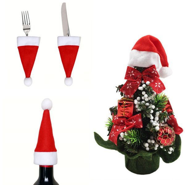 

new christmas hat silverware holder xmas mini cutlery red santa claus bag party decor cute gift hat tableware holder set ib513