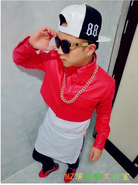 

мужской певец хан издание модный ночной клуб в европе и взлетно-посадочной полосы выглядит большой красный половина кожаные костюмы. s-6 xl, Black;red