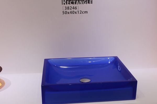 Certificato CUPC Lavandino da appoggio rettangolare in resina per bagno Lavabo colorato per guardaroba Lavandino per vasi in pietra a superficie solida RS38246