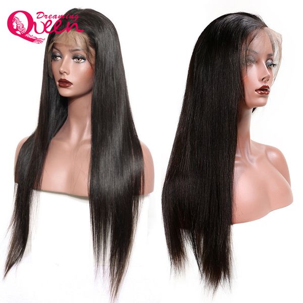 

straight virgin brazilian wig glueless 100% human hair 13x4 lace front wigs natural color for black women with baby hair pre plucked 130% de, Black;brown