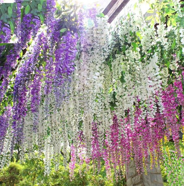 Romântico Flores Artificiais Simulação Wisteria Vine Decorações de Casamento Longo Planta Bouquet Quarto Escritório Jardim Acessórios De Noiva HH00