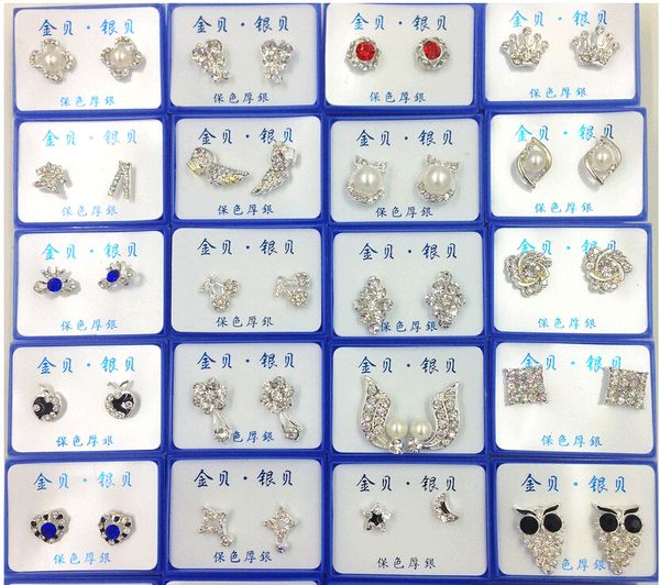

fashion korean exquisite jewelry stud earrings rhinestone color protective plate anti allergic many styles multicolor earings sale mix order, Golden;silver