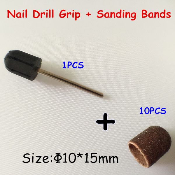

wholesale-professional factory supply polishing cap 10*15mm 10pcs sanding bands + 1pcs nail drill grips accessories for nail drill machine