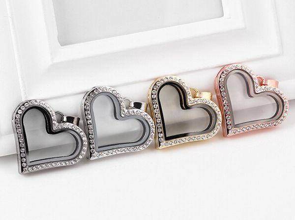 

new 10pcs/lot 4colors magnetic heart shape glass floating locket pendant for necklace chain making, Bronze;silver