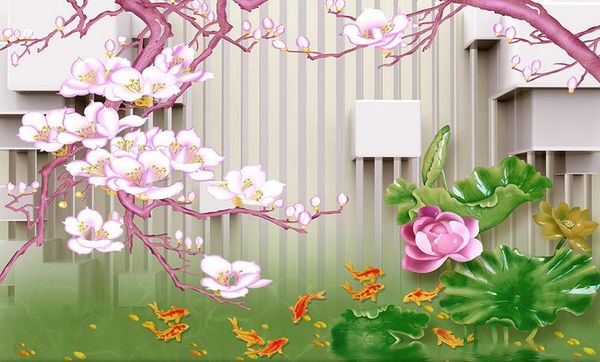 

wall papers home decor designers jade carving lotus magnolia flowers map natural 3d