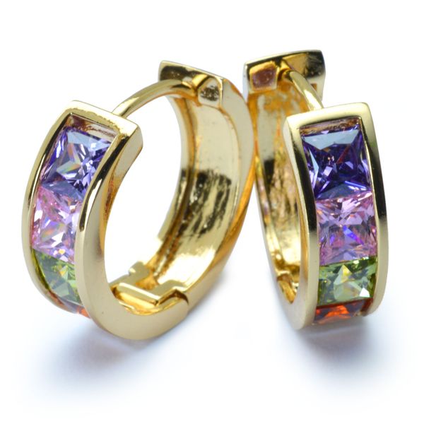 

e196- elegant 18k 18ct gold gf multicolor cystal hoop earrings 1.7cm x 1.7cm, Golden;silver