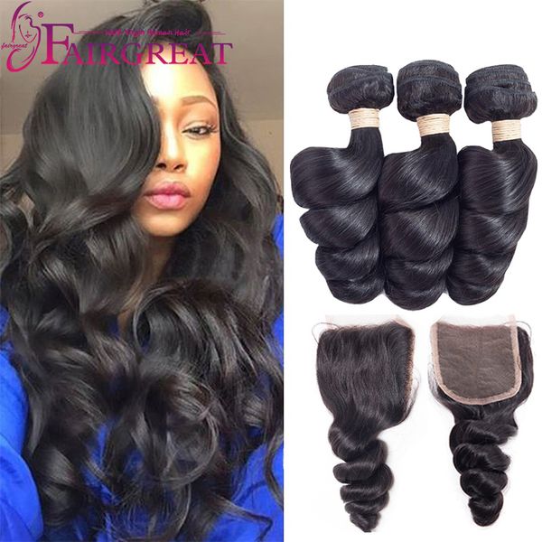 Loose Wave Brazilian Human Hair Bundles With Closure Brazilian