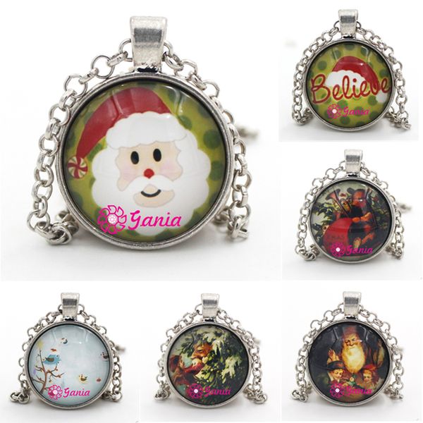 

new arrival jewelry cabochon necklace merry christmas santa head pendant necklace jewelry for merry christmas, Silver