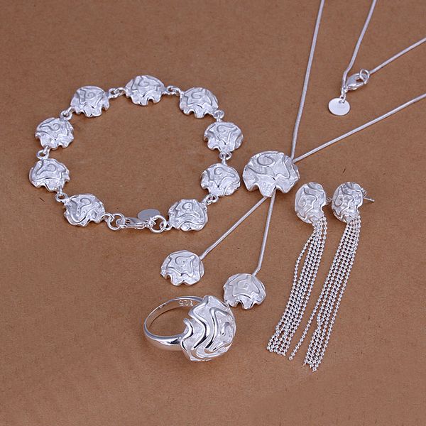 

high grade 925 sterling silver sose set jewelry sets dfmss323 brand new factory direct sale 925 silver necklace bracelet earring ring, Slivery;golden