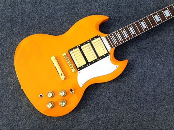 Chitarra elettrica di alta qualità con 3 pickup, rilegatura di colore giallo, tutti i colori sono disponibili, spettacoli fotografici reali