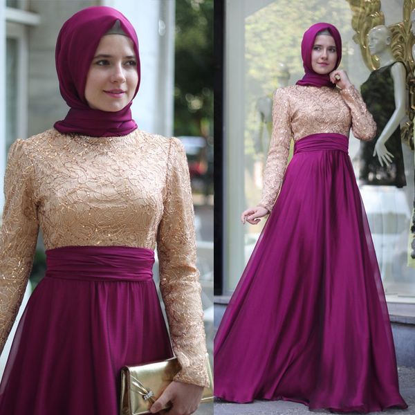 Arábia Roupas Femininas Vestidos de Noite Islâmico Muçulmano Com Hijab Mangas Compridas Arábia Saudita Vestidos de Dubai Kaftan turco robe de soirée longue