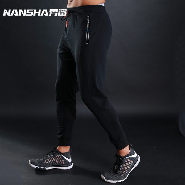 

wholesale- nansha brand new men casual joggers compression zipper packet gyms bodybuilding pants slim elastic waist workout sweatpants, Black