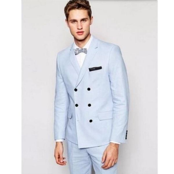 Blazer Herren Selbstanbau Himmelblau Zweireiher 2-teiliger Anzug Bräutigam Hochzeit Ball (Mantel + Hose) nach Maß