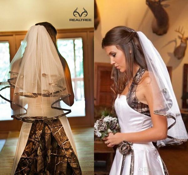 2016 na moda curto véus de noiva tule feito sob encomenda comprimento do cotovelo único camo véus de casamento para noiva estilo primavera acessórios de noiva 193v
