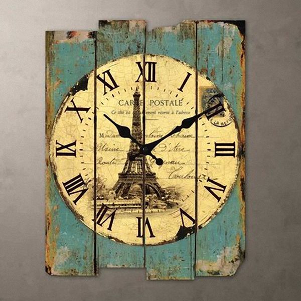 

country style light blue wood wall clock rectangular 30*39cm 0201010