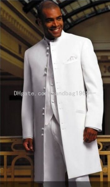Novo Estilo Longo Branco Gola Do Noivo Smoking Melhor Homem Padrinhos de Casamento Dos Homens Ternos (Jacket + Pants + colete + Gravata) AA459