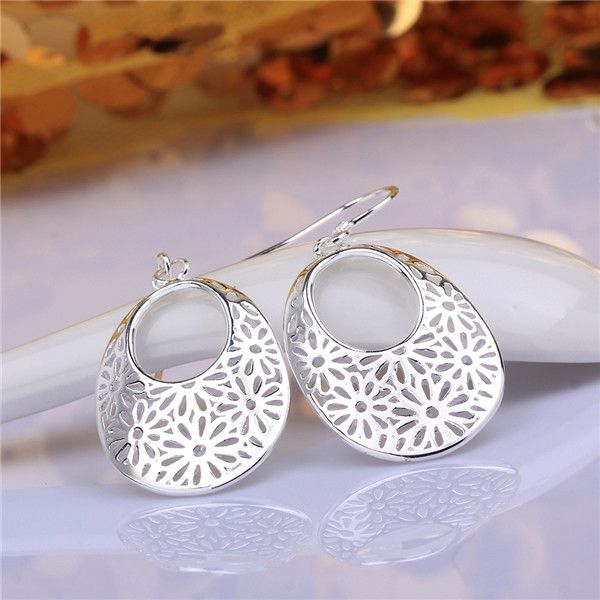

brand new sterling silver plated hollow carved earrings dfmse581,women's 925 silver dangle chandelier earrings 10 pair a lot factory di