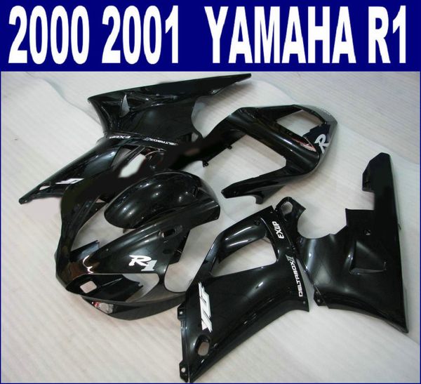 

abs fairing kit for yamaha 2000 2001 yzf r1 yzf1000 00 01 all glossy black plastic fairings set rq49 + 7 gifts