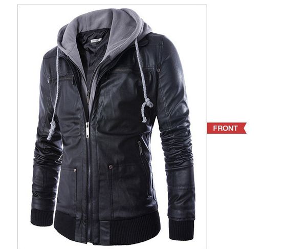 

wholesale- mens leather jacket casual pu hooded collar motorcycle jackets black m l  xxl