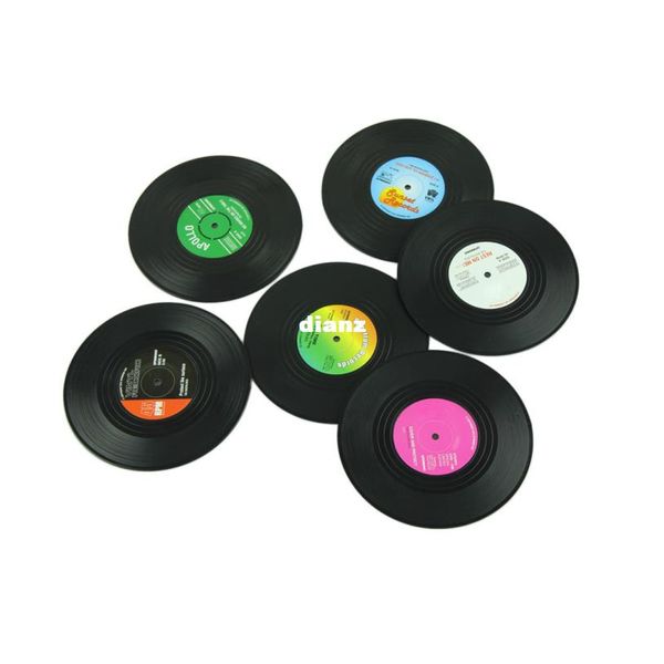 

6 pcs/set home table cup mat creative decor coffee drink placemat spinning retro vinyl cd record drinks coasters