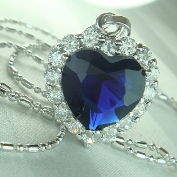 

9k 9ct white gold filled heart of the ocean elegant necklace n126, Silver