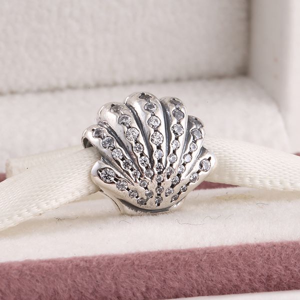 

elssuitable for pandora style bracelets spring 2015 new ariel shell charms with clear cz 925 sterling silver jewelry, Bronze;silver