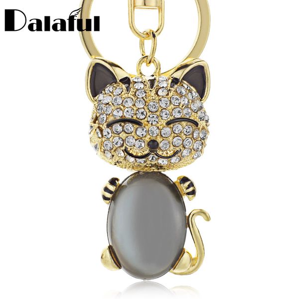 

beijia smile cat opals crystal enamel handbag keyrings keychains for car purse bag buckle key chains holder for women k169, Slivery;golden