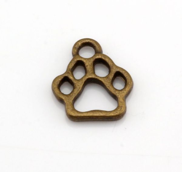 

200pcs antique bronze alloy hollow paw print charm pendant diy jewelry 11x13mm, Bronze;silver