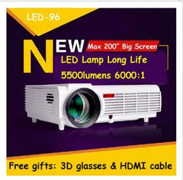 

new factory price led96 5500lumens video hdmi usb tv 1280x800 full hd 1080p home theater 3d led projector projetor proyector beamer dhl