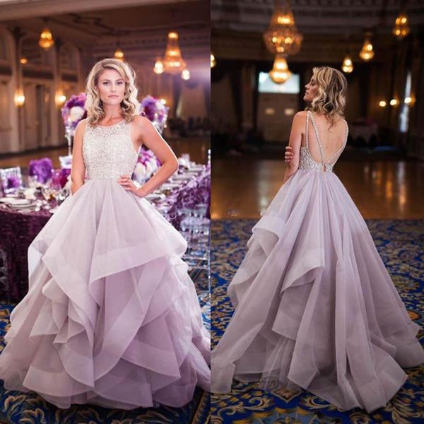 

luxury new celebrity ball gown wedding dresses scoop neck sleeveless beading lace tulle ruched backless ball gown bridal dresses, White