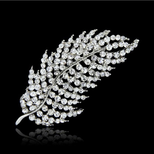 

сияющий красивый свадебный свадебный перо rhinestone броши брошь party wear bling ювелирные изделия штыри рождественский подарок c1479, Gray