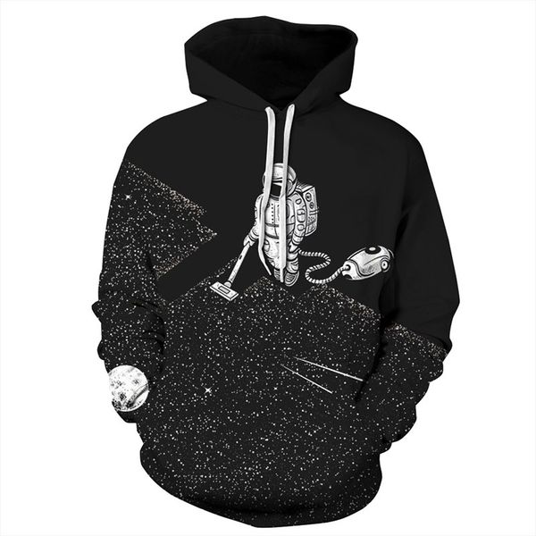 

cleaning robot hoodies for men clothing long sleeve vetements hoodie sweatshirt designer 3d galaxy funny print spacewalk pullovers, Black