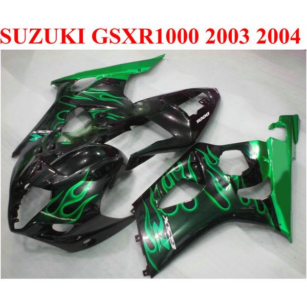 Grátis 7 presentes kit de justo para suzuki gsx-r1000 2003 2004 k3 k4 verde chamas pretas gsxr 1000 03 04 motobike set JD68