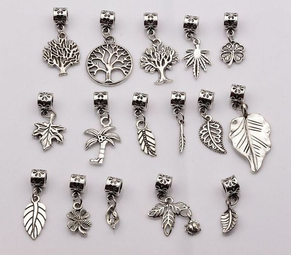 

горячее надувательство ! античное серебро смешанные деревья листья мотаться бусины подходят европейский браслет 16-стиль (366, Bronze;silver