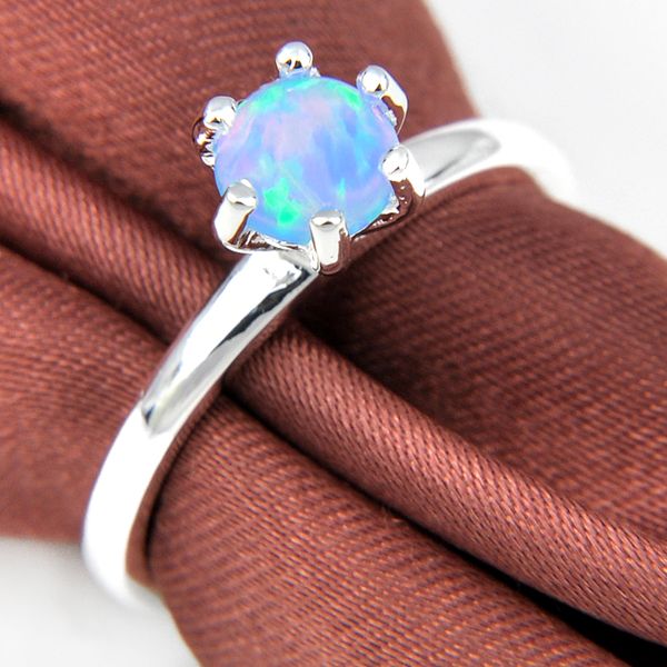 Design semplice 5 pezzi / lotto regalo madre rotondo blu opale di fuoco gemma anello in argento sterling 925 donna anelli per matrimoni gioielli taglia 7-9