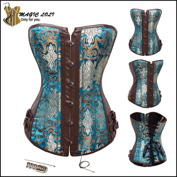 All'ingrosso-Sexy Corsetto in pelle disossato in acciaio Corsetti da allenamento per la vita Steampunk Corsetto gotico Overbust Body Shaper Bustier