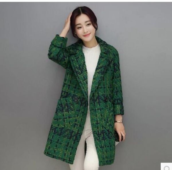 

Высокое качество шерсти пальто женщин тонкий средней длины твидовый пиджак мода