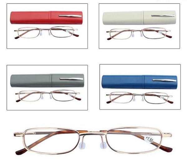 

reading glasses pen case colors aluminum tube eyeglasses folding portable presbyopia glasses with box ing