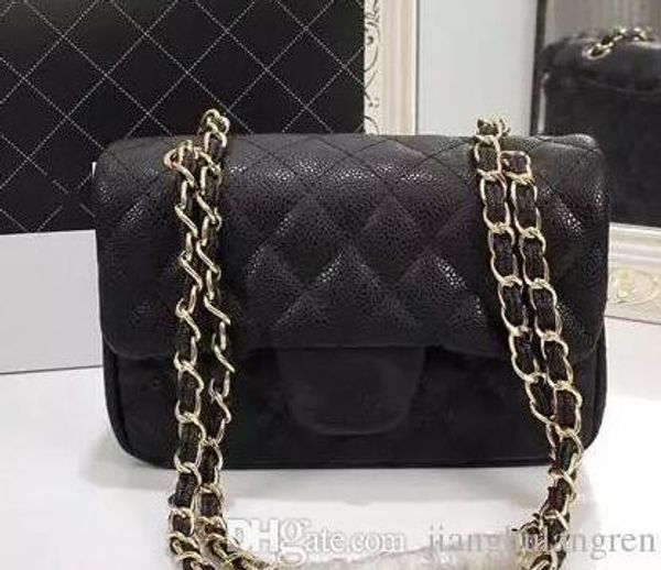 

Hot High Quality Luxury designer 20CM Quilted Chain Bag Real Caviar leather Classical Mini Single Flap Evening bag WOC Messenger Bags