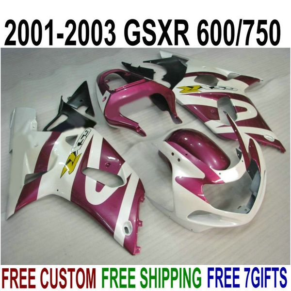 SUZUKI GSXR600 GSXR750 2001-2003 için sıcak satış bodywork K1 fairings 01 02 03 GSX-R 600 750 mor beyaz siyah kaporta kiti SK53