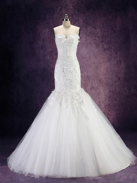 

romantic lace tulle mermaid wedding dress 2015 court train sweetheart bridal gown, White