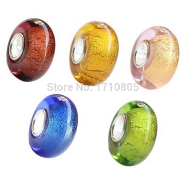 

fashion jewelry charm 40pcs beautiful multicolor murano spacer glass beads great hole jewelry findings multicolor shipping a685