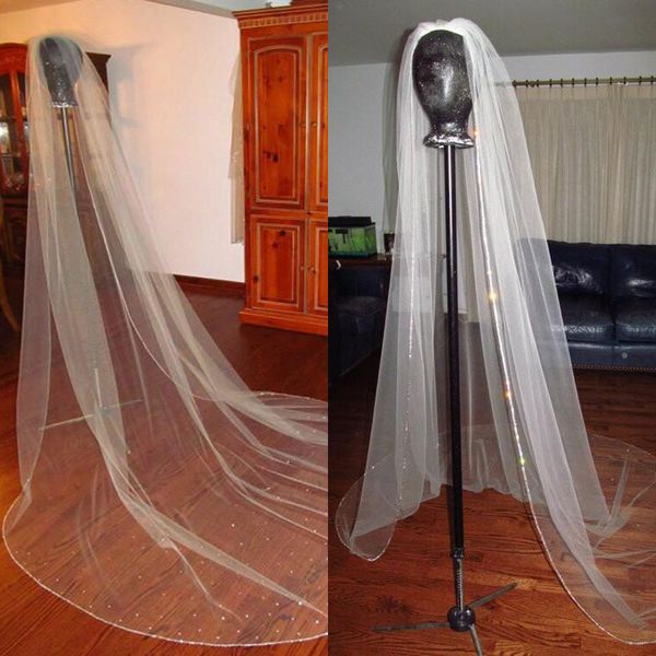 

2018 romantic one-layer bridal veil cathedral length tulle rhinestones wedding veils beaded edge white or ivory bride's veil custom mad, Black