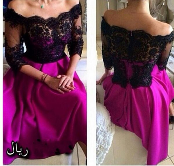 

сексуальные короткие платья партии черные кружева увидеть через плечо от половины рукав фуксии короткие выпускного вечера платья арабские же, Black