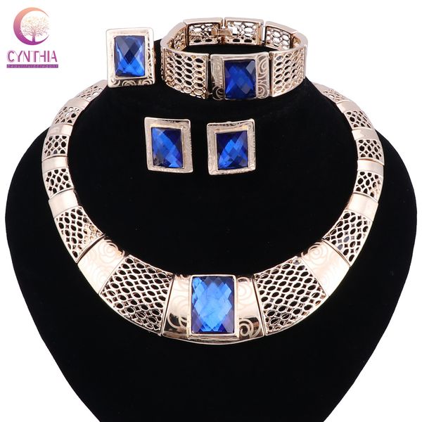 Großhandel Dubai Gold-farbe Edelstein Kristall Schmuck Sets Kostüm Design Nigerianischen Hochzeit Afrikanische Perlen Schmuck Sets Für Frauen