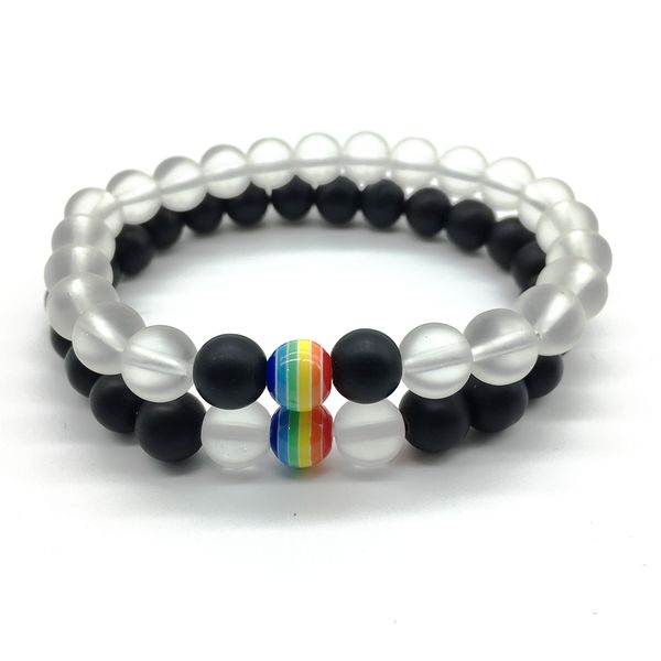 

sn1211 new arrival rainbow candy color bracelet matte black onyx energy clear crystal healing yoga bracelet wholesale