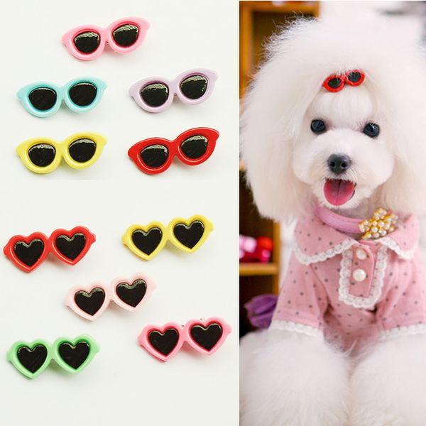 

cute sunglass shape dog puppy hair clips kitten hair bows pet cat hairpin grooming accessories