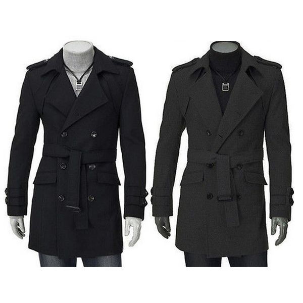 

fall-fashion mens winter double stylish breasted trench coat long jacket overcoat fgc9j, Black