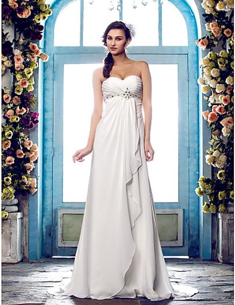 

2016 new fashion popular ivory sweep/brush train sweetheart lace-up beads chiffon sheath wedding dresses 200, White